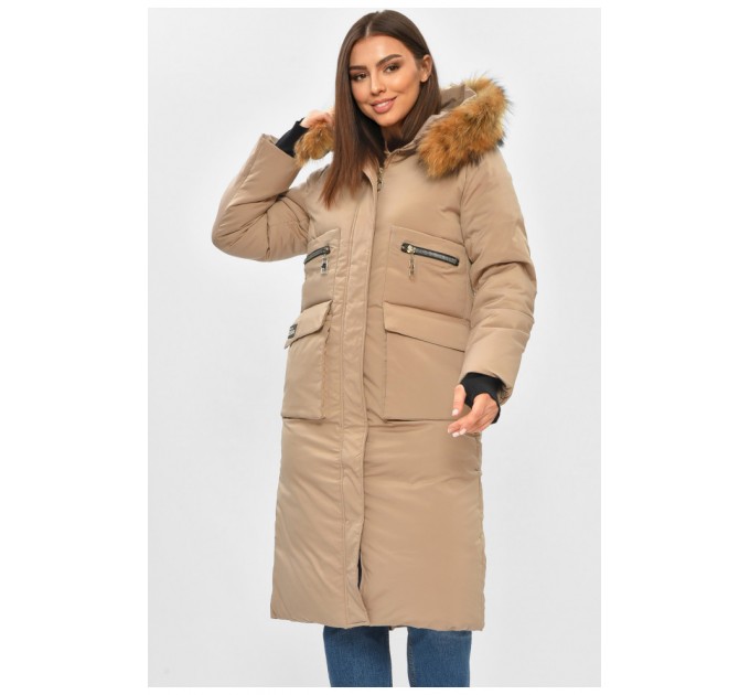 Куртка жіноча подовжена зима бежевого кольору 196299L