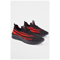 Кросівки чоловічі текстиль чорного кольору з червоними вставками 199222L