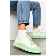 Кеди жіночі високі біло-м`ятного кольору на шнурівці 199547L Кеди жіночі високі біло-м`ятного кольору на шнурівці 199547L