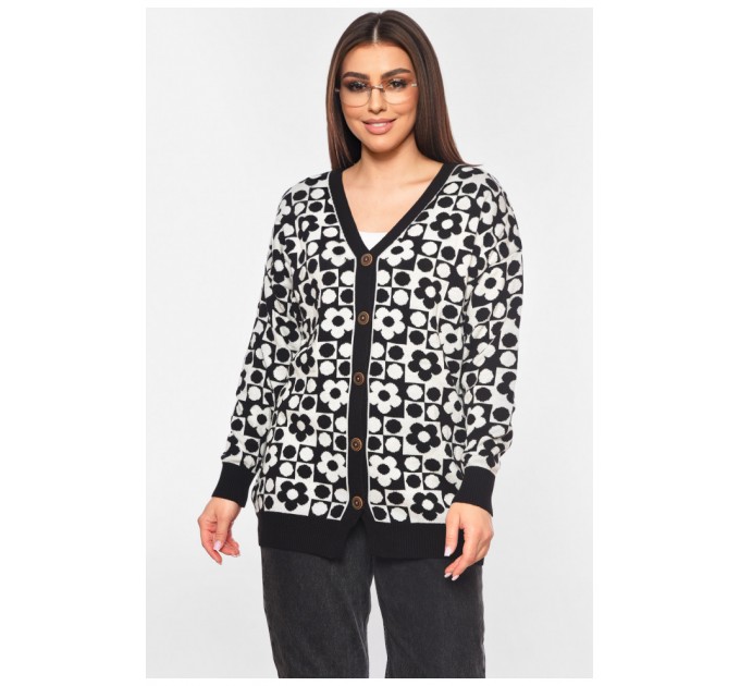 Кардиган жіночий чорного кольору з принтом 199618L