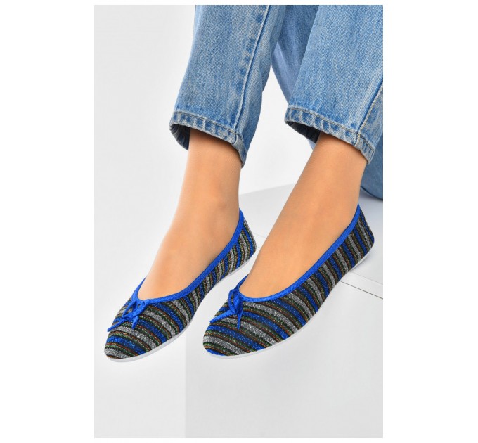 Мокасини жіночі синього кольору в різнокольорову смужку 201236L