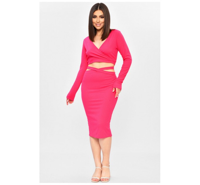 Костюм жіночий однотонний малинового кольору в рубчик 201845L