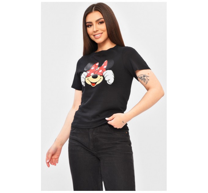 Футболка жіноча чорного кольору з принтом 202111L