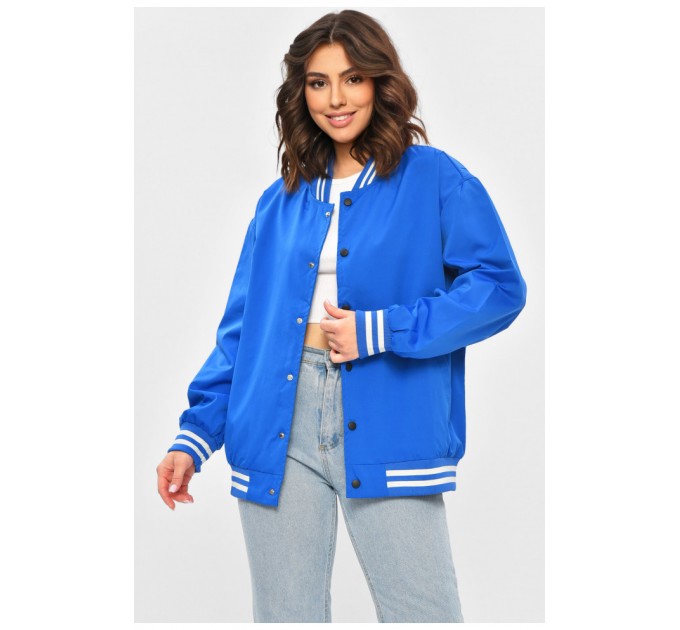 Бомбер женский полубатальный синего цвета 202257L