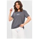 Футболка жіноча однотонна темно-сірого кольору з написом 202310L