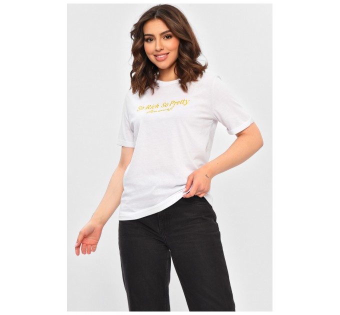 Женская футболка однотонная белого цвета с надписью 202440L