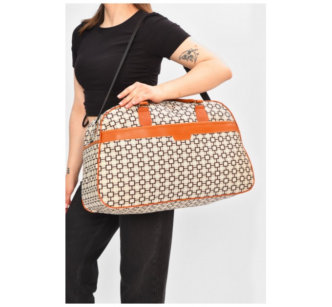 Сумка дорожня унісекс екошкіра бежевого кольору з принтом 202937L