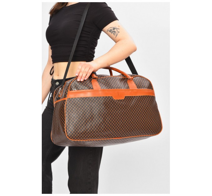 Сумка дорожня унісекс екошкіра коричневого кольору з принтом 202938L