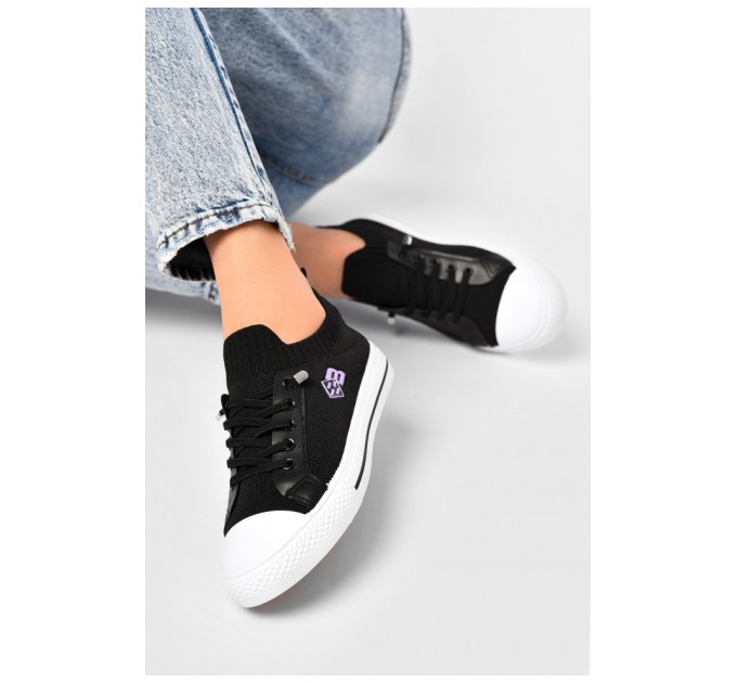 Кеди жіночі чорного кольору на шнурівці текстиль 203131L