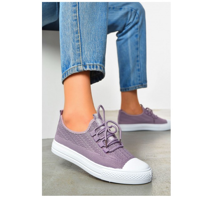 Кеди жіночі світло-фіолетового кольору на шнурівці текстиль 203136L