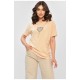 Футболка жіноча однотонна бежевого кольору з камінням 203765L