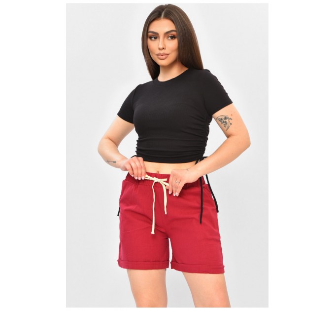 Шорты женские однотонные бордового цвета 203870L