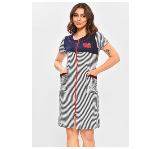 Халат женский батальный темно-синего цвета с принтом 204604L