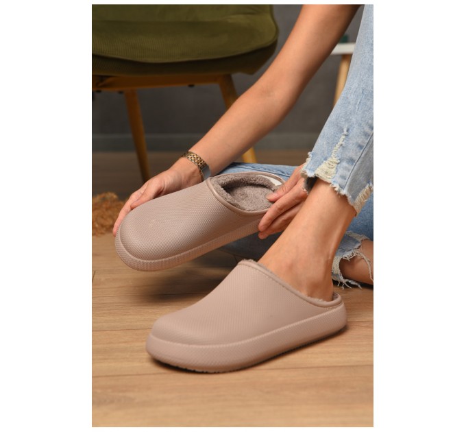 Калоші жіночі без задника утеплені світло-бежевого кольору 204898L