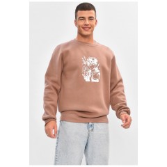 Світшот чоловічий на флісі кольору мокко з принтом 205027L