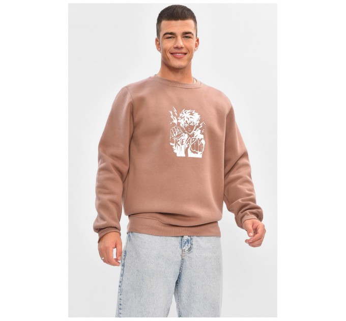 Світшот чоловічий на флісі кольору мокко з принтом 205027L