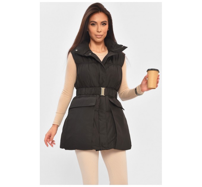 Жилетка женская однотонная черного цвета 205031L