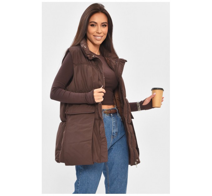 Жилетка женская однотонная коричневого цвета 205032L