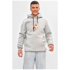Худі чоловіче на флісі сірого кольору з принтом 205036L Худі чоловіче на флісі сірого кольору з принтом 205036L