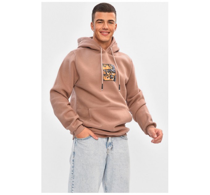 Худі чоловіче на флісі кольору мокко з принтом 205039L