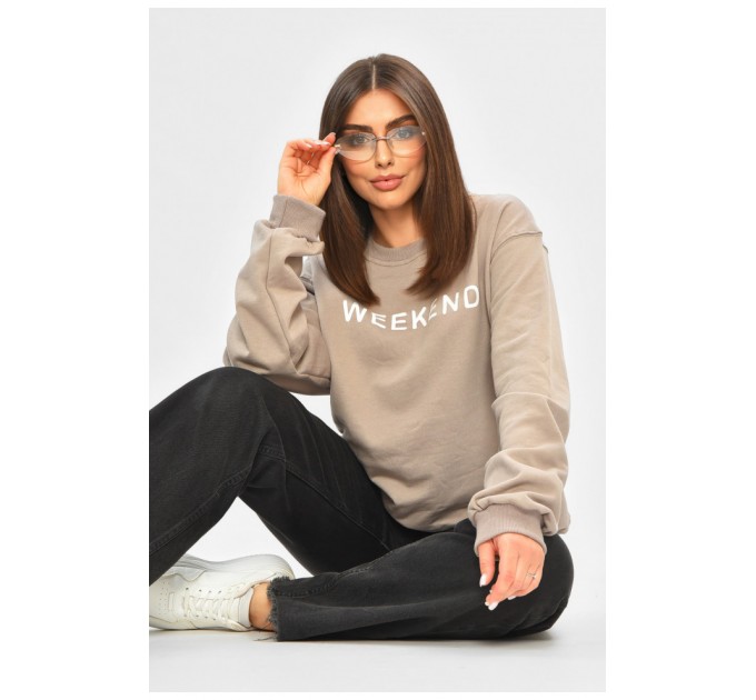 Світшот жіночий кольору мокко з принтом 205667L