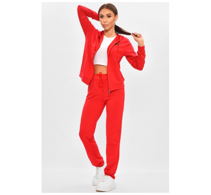 Спортивний костюм жіночий однотонний червоного кольору 205712L