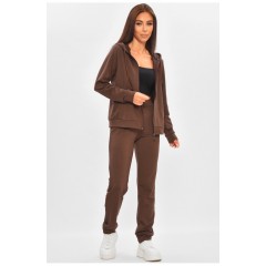 Спортивний костюм жіночий однотонний темно-коричневого кольору 205713L