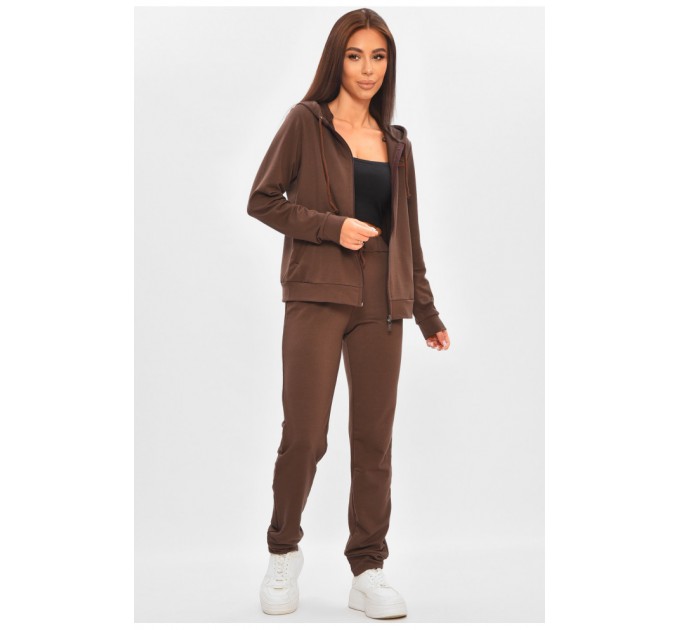 Спортивний костюм жіночий однотонний темно-коричневого кольору 205713L