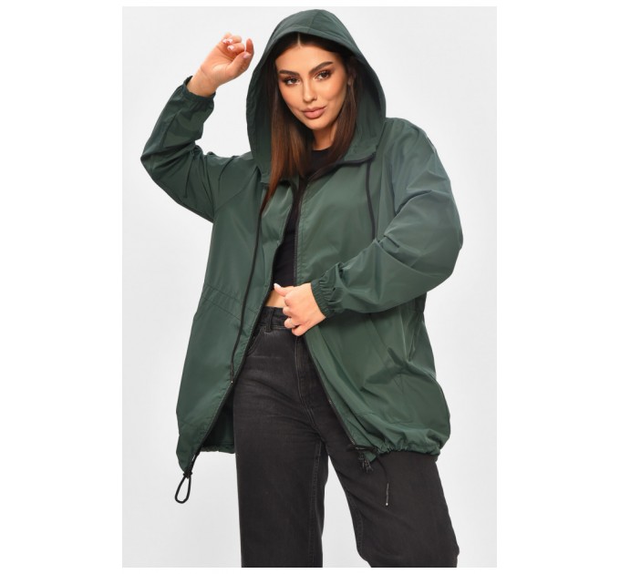 Вітровка жіноча однотонна темно-зеленого кольору 205787L