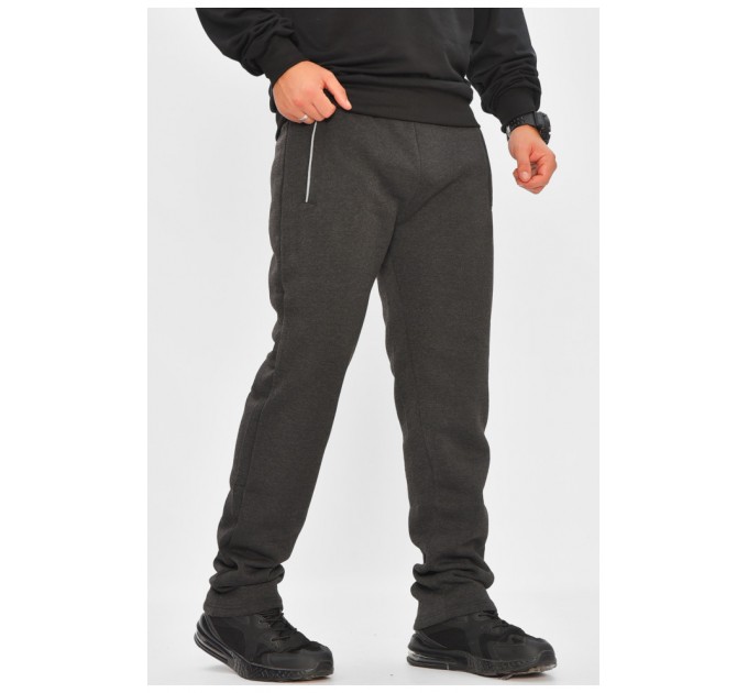 Спортивні штани чоловічі на флісі темно-сірого кольору 205880L
