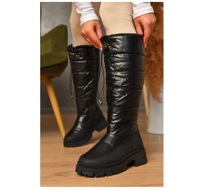 Чоботи жіночі зимові на блискавці чорного кольору 206174L