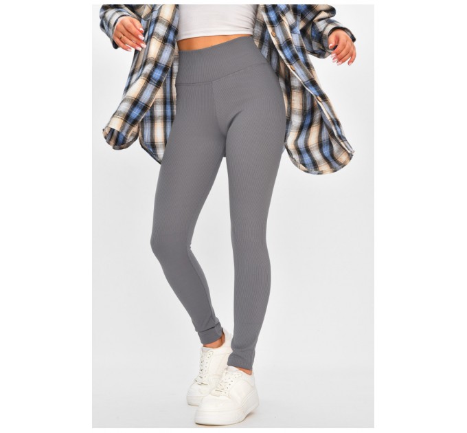 Лосини жіночі однотонні сірого кольору на мікрофлісі 206265L