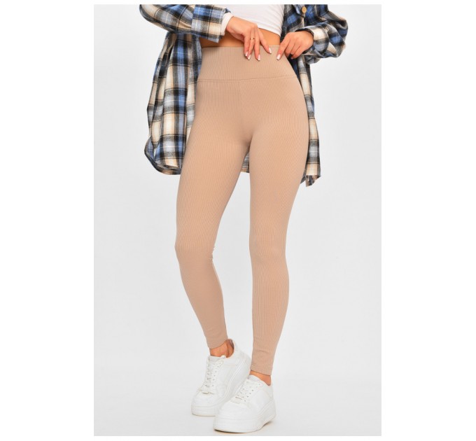 Лосини жіночі однотонні бежевого кольору на мікрофлісі 206267L