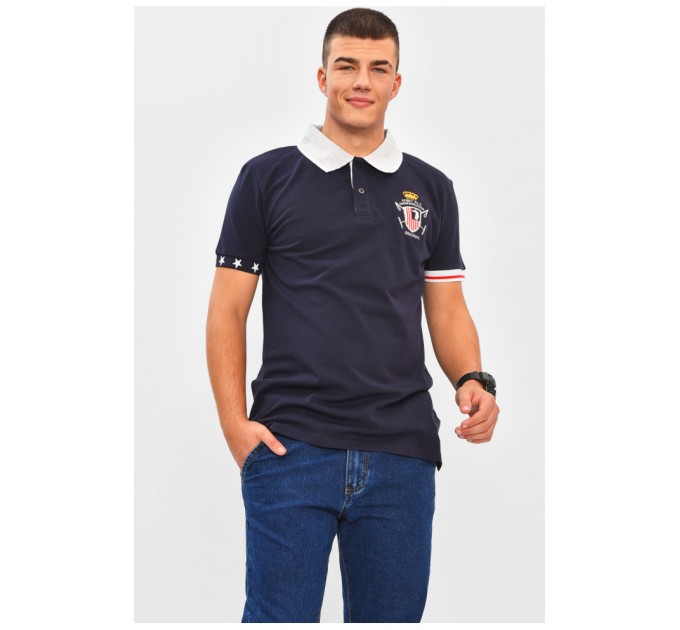 Футболка чоловіча поло темно-синього кольору з принтом 206305L
