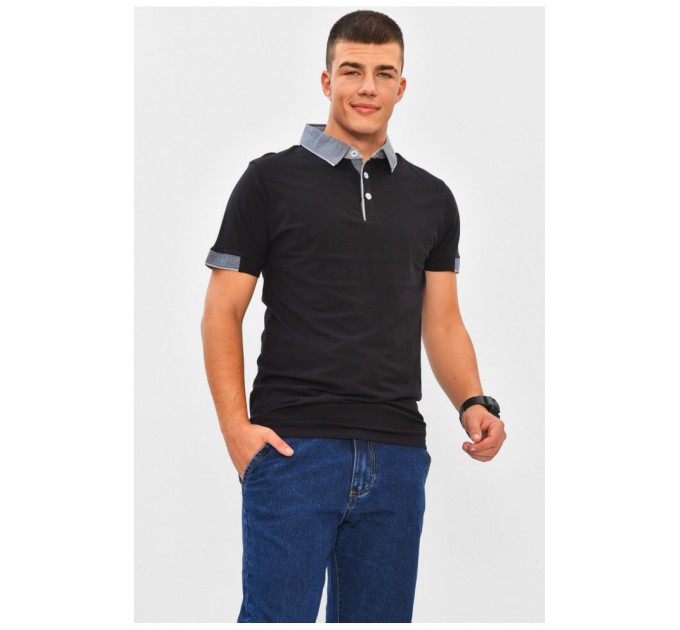 Футболка чоловіча поло чорного кольору з принтом 206350L