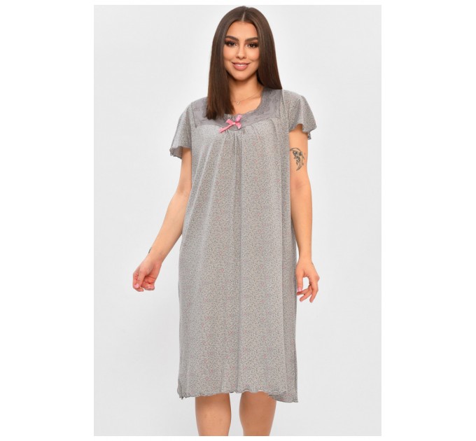 Ночная женская рубашка полубатальная серого цвета с принтом 206456L