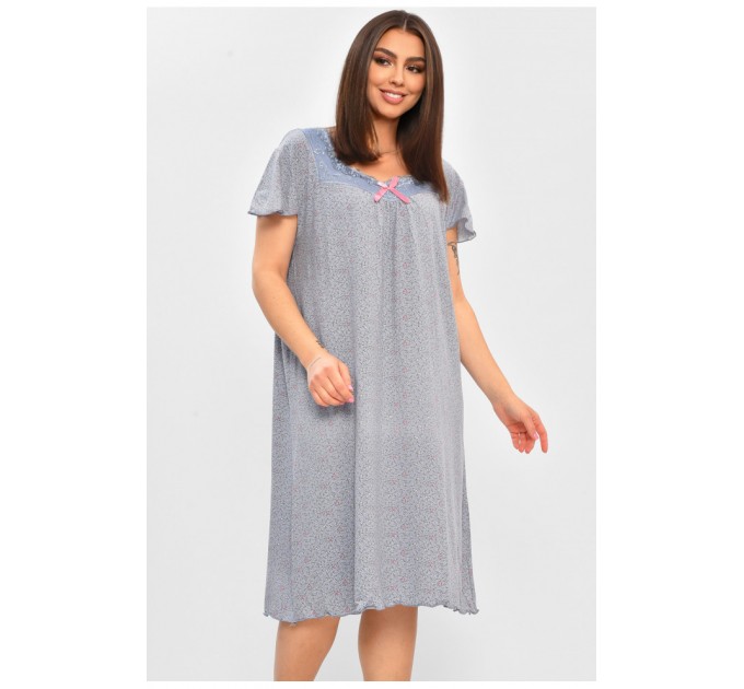 Ночная женская рубашка полубатальная голубого цвета с принтом 206457L