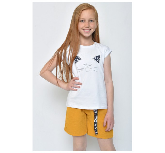 Костюм дитячий дівчинка білий з гірчичним 146868L