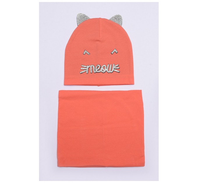 Шапка+хомут дівчинка коралова на 4-5 років 150009L