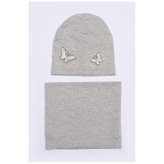 Шапка+хомут дівчинка сіра на 4-5 років 150034L