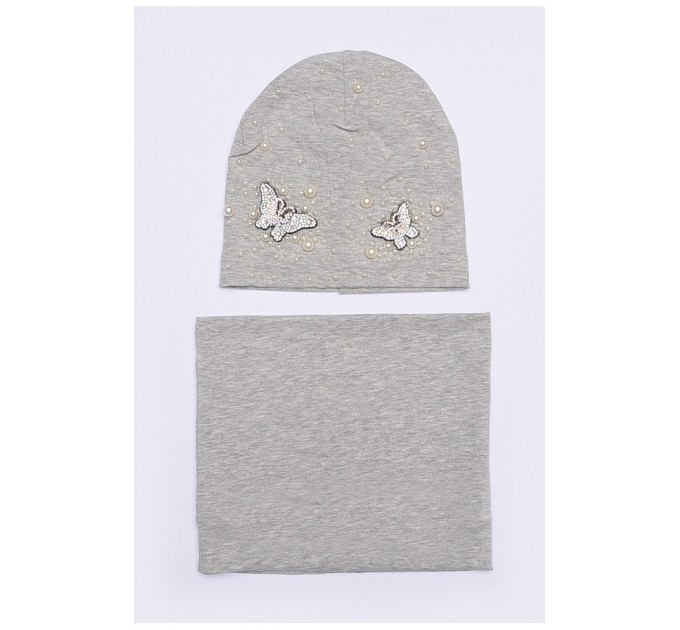 Шапка+хомут девочка серая на 4-5 лет 150034L
