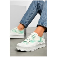 Кроссовки женские бело-зеленые однотонные текстиль 155412L