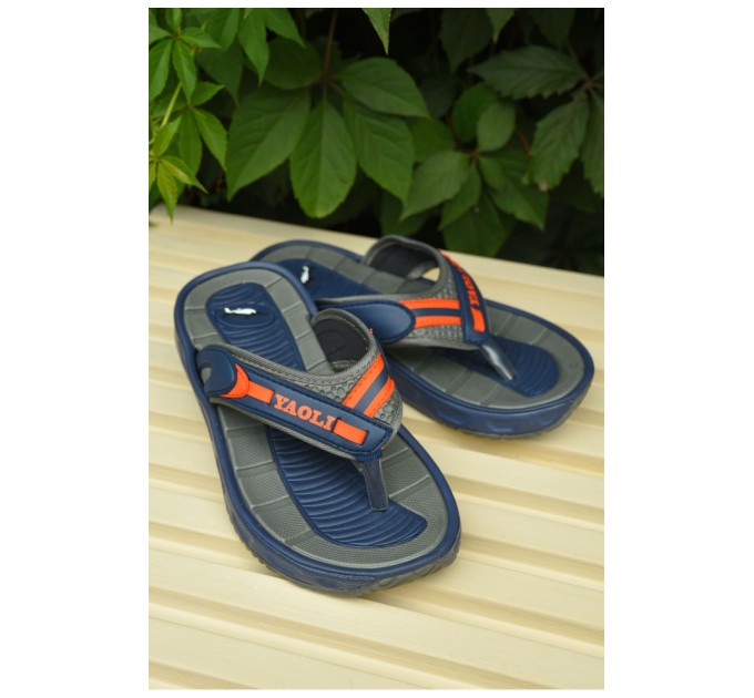 В`єтнамки підліткові для хлопчика темно-синього кольору з сірими вставками 162554L