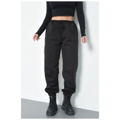 Спортивні штани жіночі на флісі чорного кольору 168398L