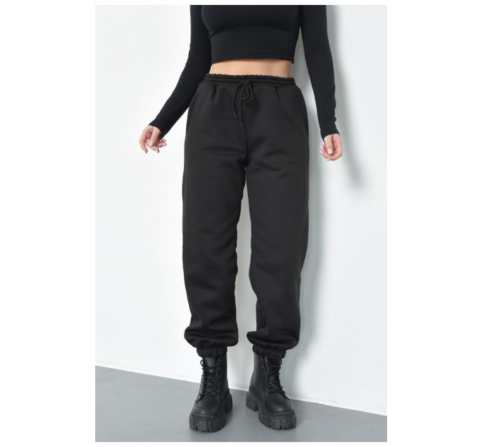 Спортивні штани жіночі на флісі чорного кольору 168398L