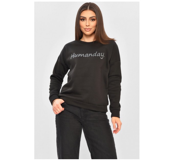 Женский батник на флисе черного цвета с надписью 168718L