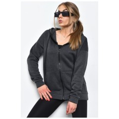 Женская спортивная кофта на флисе темно-серого цвета 169268L Женская спортивная кофта на флисе темно-серого цвета 169268L