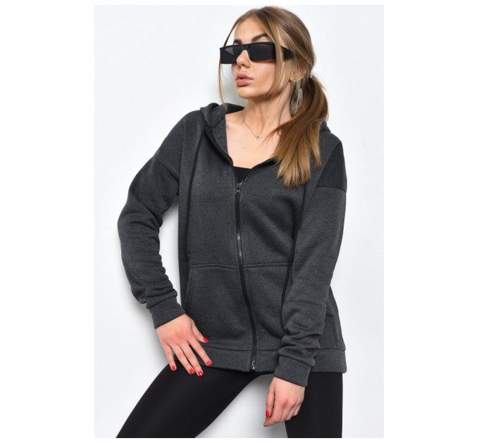 Женская спортивная кофта на флисе темно-серого цвета 169268L