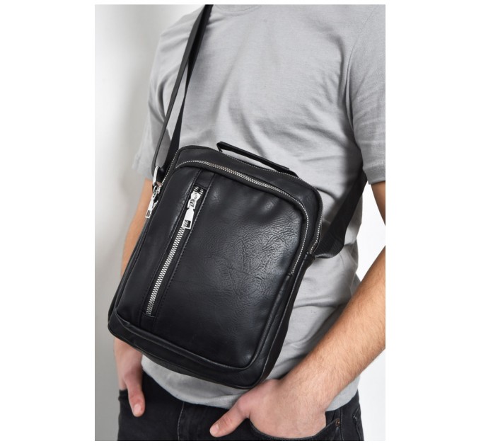 Сумка чоловіча через плече із екошкіри чорного кольору 171093L