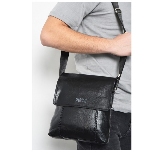 Сумка чоловіча через плече із екошкіри чорного кольору 171102L